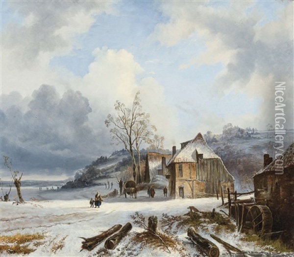 Paysage Vallonne Avec Personnages En Hiver Oil Painting - Wijnand Nuijen