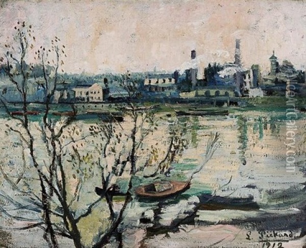 View Of The Thames Oil Painting - Louise Pickard