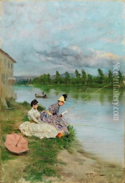 Pesca Sull'arno Oil Painting - Fabio Fabbi