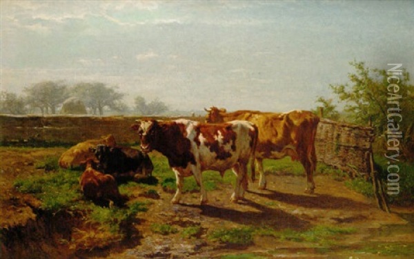 Betail Au Repos, Effet Du Matin Oil Painting - Johannes Hubertus Leonardus de Haas