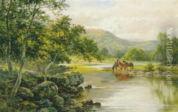 On The Lledr River, North Wales Oil Painting - Henry H. Parker