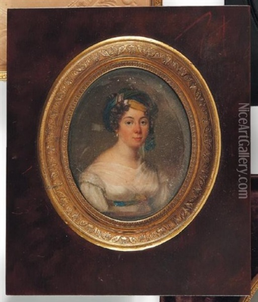 Portrait De Jeune Femme Coiffee D'un Turban A La Turque Oil Painting - Jacques-Noel-Marie Fremy
