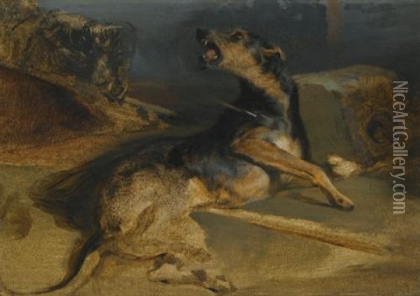 A Wounded Hound (from Walter Scott's The Talisman) (study) Oil Painting - Sir Edwin Henry Landseer