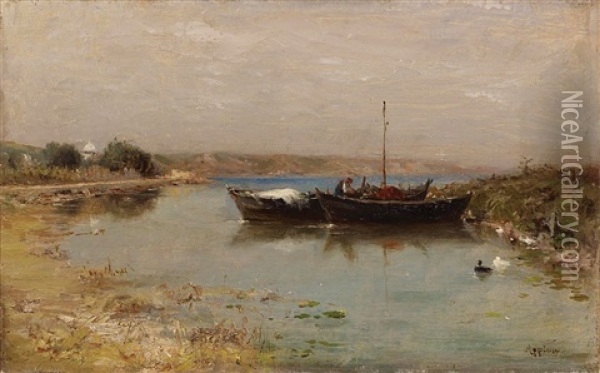 Barques Sur La Riviere Oil Painting - Adolphe Appian
