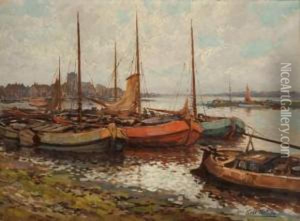 Bateaux De Pecheurs Amarres Au Port Oil Painting - Kees Terlouw