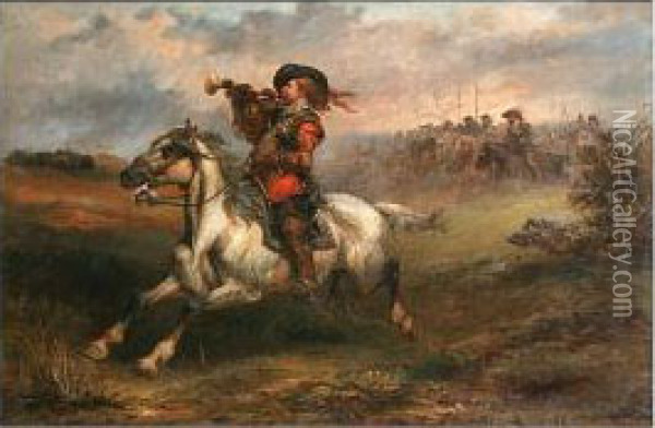 A Cavalry Charge Oil Painting - Charles Cattermole