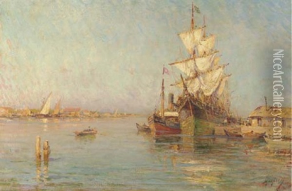 A Mediterranean Port Oil Painting - Henri Malfroy-Savigny