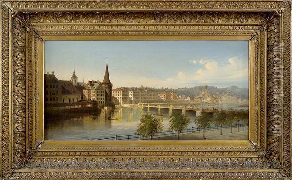 Vue De Lucerne Oil Painting - J. Wilhelm Jankowski