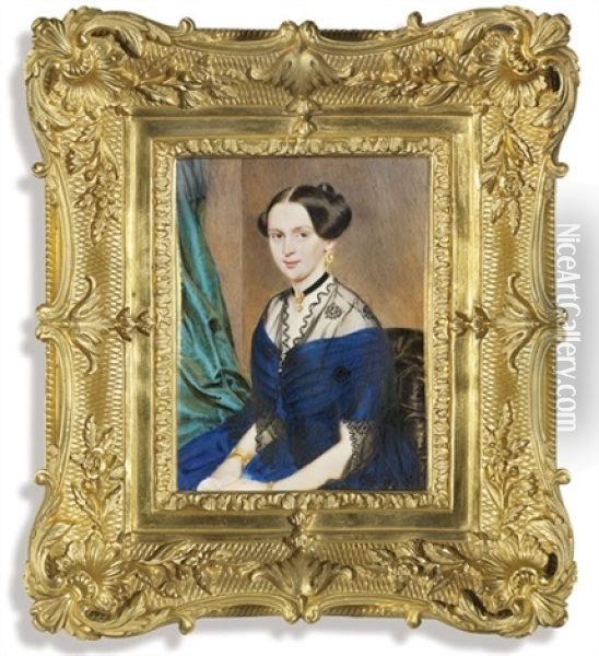 A Young Lady Called Princess Galitzin Nee Moisseff, In Off-the-shoulder Blue Dress... Oil Painting - Patrizius Kittner