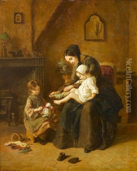 Getting Dressed Oil Painting - Pierre Edouard Frere