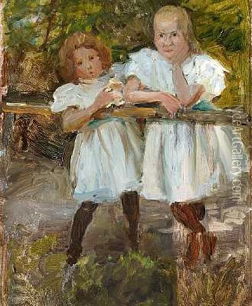 Gerda Og Elin (study) Oil Painting - August Andreas Jerndorff