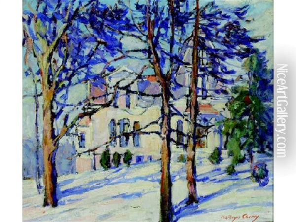 Winter Landscape With House, Saint Louis Oil Painting - Kathryn E. Bard Cherry