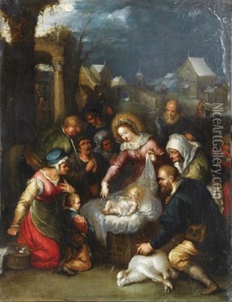 L'adoration Des Bergers Oil Painting - Cornelis de Baellieur the Elder