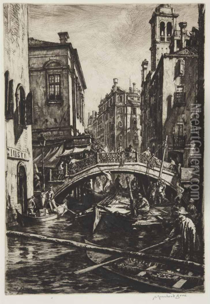 Canal And Bridge Of S S. Apostoli, Venice Oil Painting - Muirhead Bone