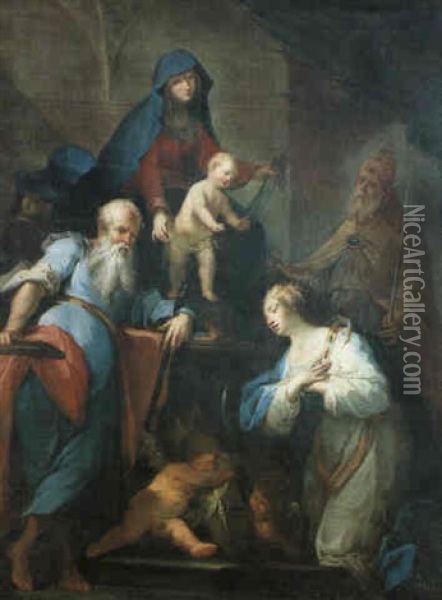 Madonna Col Bambino E I Santi Paolo, Caterina D'alessandria E Silvestro Oil Painting - Francesco Conti