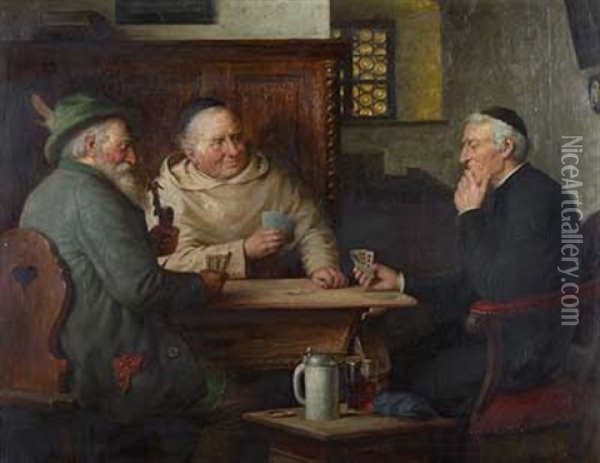 Jager, Monch Und Pfarrer Beim Kartenspiel Am Jogltisch Oil Painting - Josef Wagner-Hohenberg