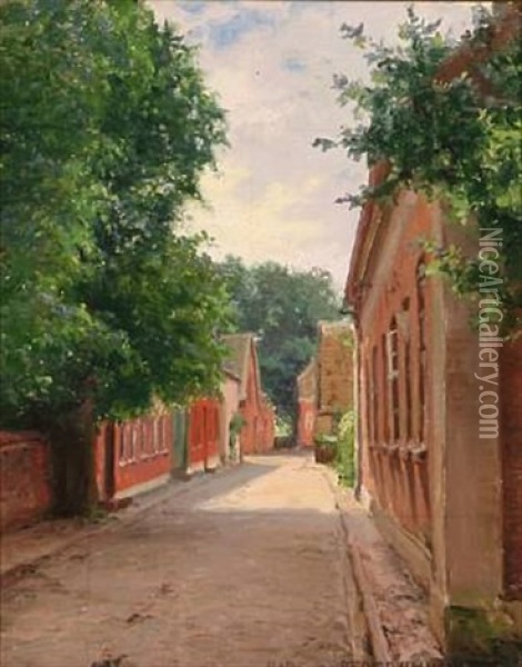 Street Scene From Ribe, Denmark Oil Painting - Peder Jacob Marius Knudsen