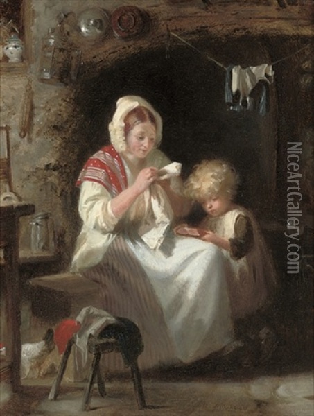 Reading To Mother Oil Painting - John Morgan