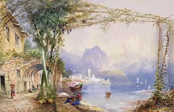 Italian Lake Scene Oil Painting - Thomas Charles Leeson Rowbotham