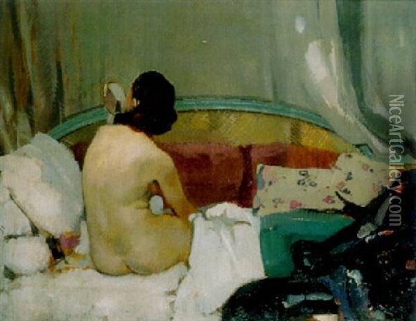 Jeune Femme Nue Au Miroir Oil Painting - Lucien Victor Guirand De Scevola