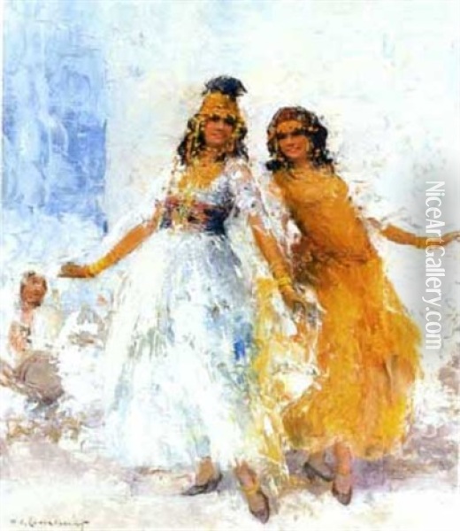 Les Danseuses Ouled Nail Oil Painting - William Lambrecht