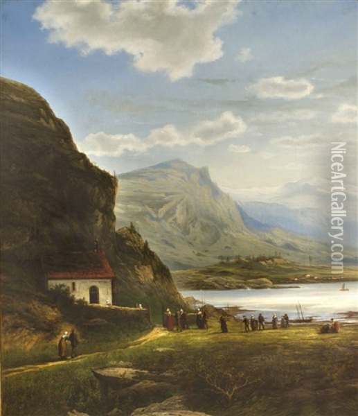 Kirchgang Oil Painting - Alexander Ferdinand Wust