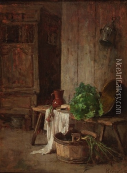 Interieur Mit Stillleben Oil Painting - Antoine Emile Plassan