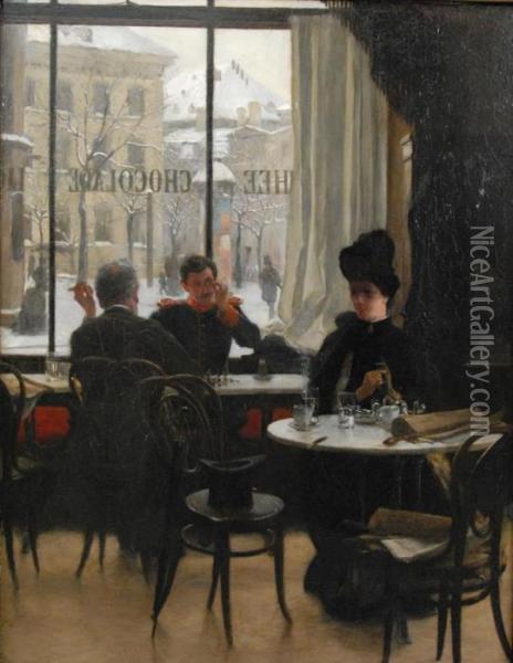 At The Cafe Oil Painting - Robert Koehler