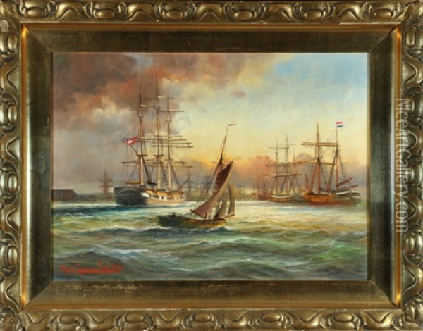 Segelschiffe Auf See Oil Painting - Alfred Serenius Jensen