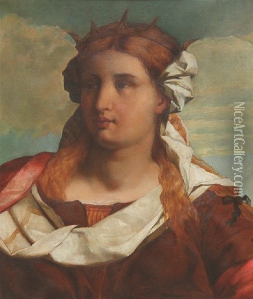 Brustbild Der Heiligen Barbara Oil Painting - Augusto Wolf
