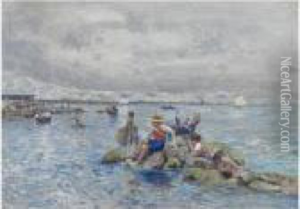 Pescatori Presso La Riva Oil Painting - Attilio Pratella