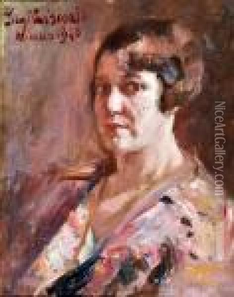 Ritratto Femminile Olio Su Tela Cm 54x43 Firmato Oil Painting - Luigi Crisconio