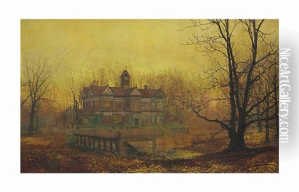 Old Hall, Cheshire, Early Morning, October Oil Painting - John Atkinson Grimshaw