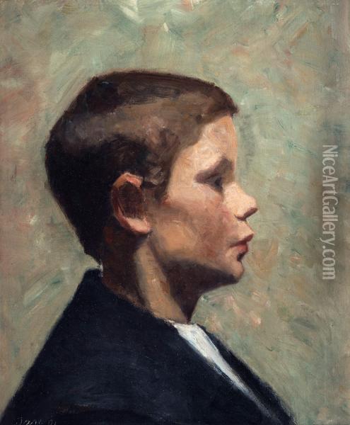 Young Boy In Profile Oil Painting - Marie Martha Kroyer