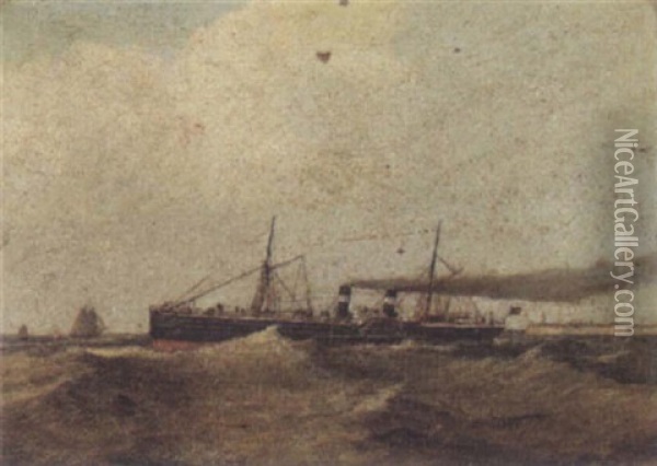 A Paddle Steamer Leaving Port Oil Painting - Arthur Wilde Parsons