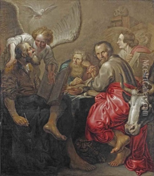 The Four Evangelists Writing The Gospels Oil Painting - Gysbert Jansz. Sibilla