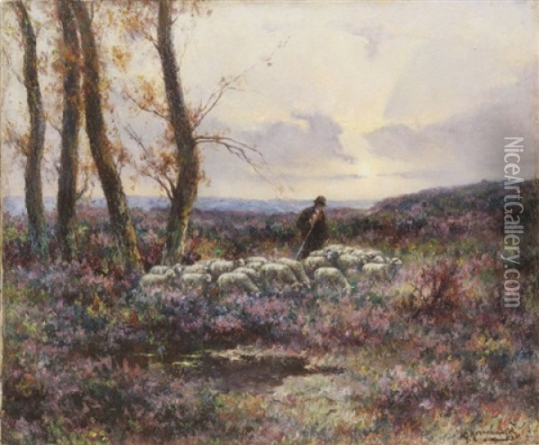 Shepherd In A Field Oil Painting - Michel Korochansky