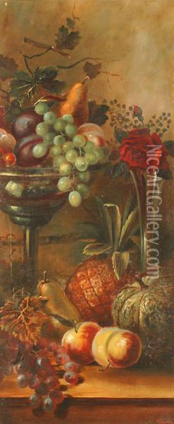 Still Life Of Fruit And Flowers Oil Painting - Henry Church