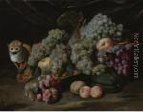 Still Life Of Grapes, Peaches And Other Fruit With A Monkey Oil Painting - Jan Fyt