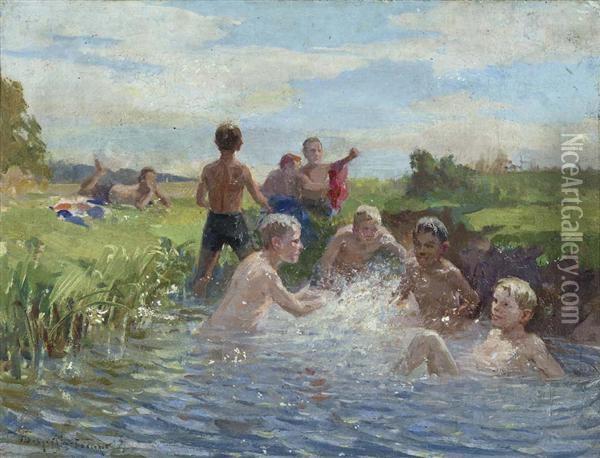 Badende Kinder. Oil Painting - Nikolai Petrovich Bogdanov-Belsky