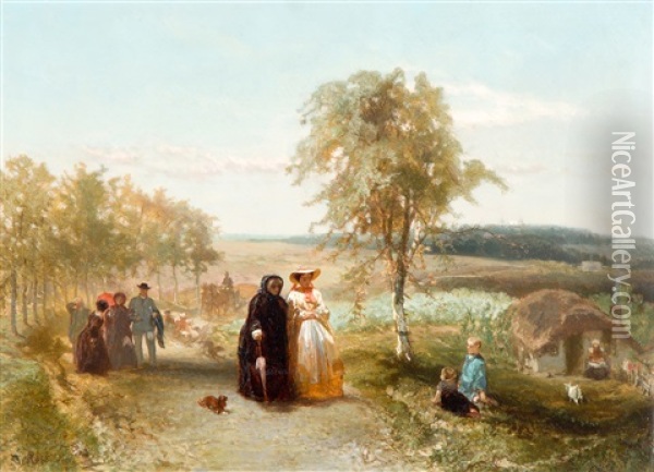 Galant Gezelschap Op Zomerse Heide Oil Painting - Charles Rochussen