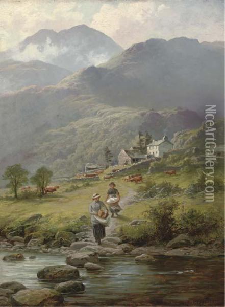 Washing Laundry In The River Oil Painting - Charles Stuart