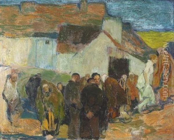 Dorfansicht Mit Judischer Gemeinde. Oil Painting - Hans Kohlschein