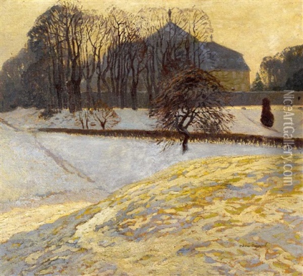 Schloss Arolsen - Winterdammerung Im Park Oil Painting - Hans Seyppel