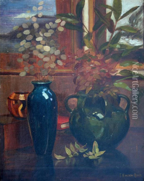 Still Life Of Bowls With Lunaria Oil Painting - Edward Kington Brice