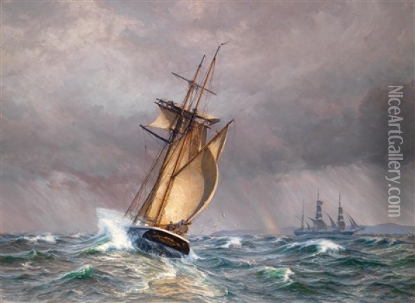 Segelschiffe Auf Sturmischer See Oil Painting - Vilhelm Karl Ferdinand Arnesen