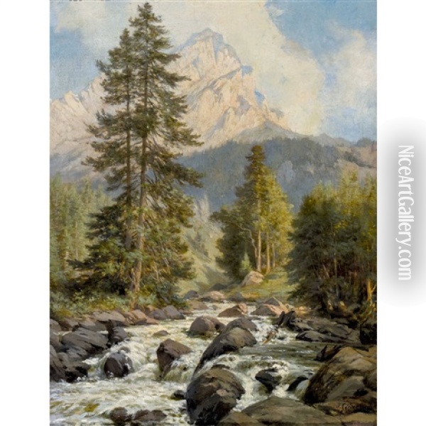 Die Roggalspitze Im Lechquellengebirge Oil Painting - Johann-Joseph Geisser