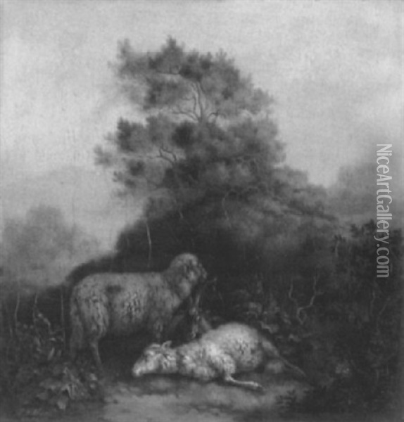 Landschaft Mit Zwei Schafen Und Einem Ziegenbock Oil Painting - Wilhelm Melchior