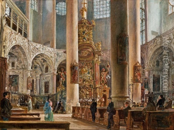 Innere Der Franziskanerkirche Zu Salzburg Oil Painting - Rudolf von Alt