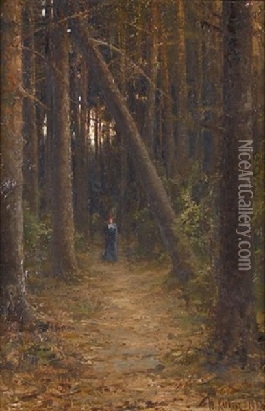 The Woman In The Forest Oil Painting - Yuliy Yulevich (Julius) Klever